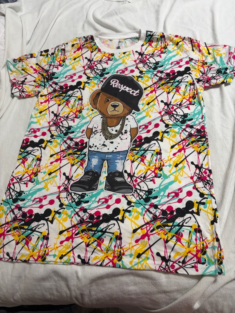 Launder Bailey Apparel Teddy Respect Graphic Paint-Splash Print Size Large